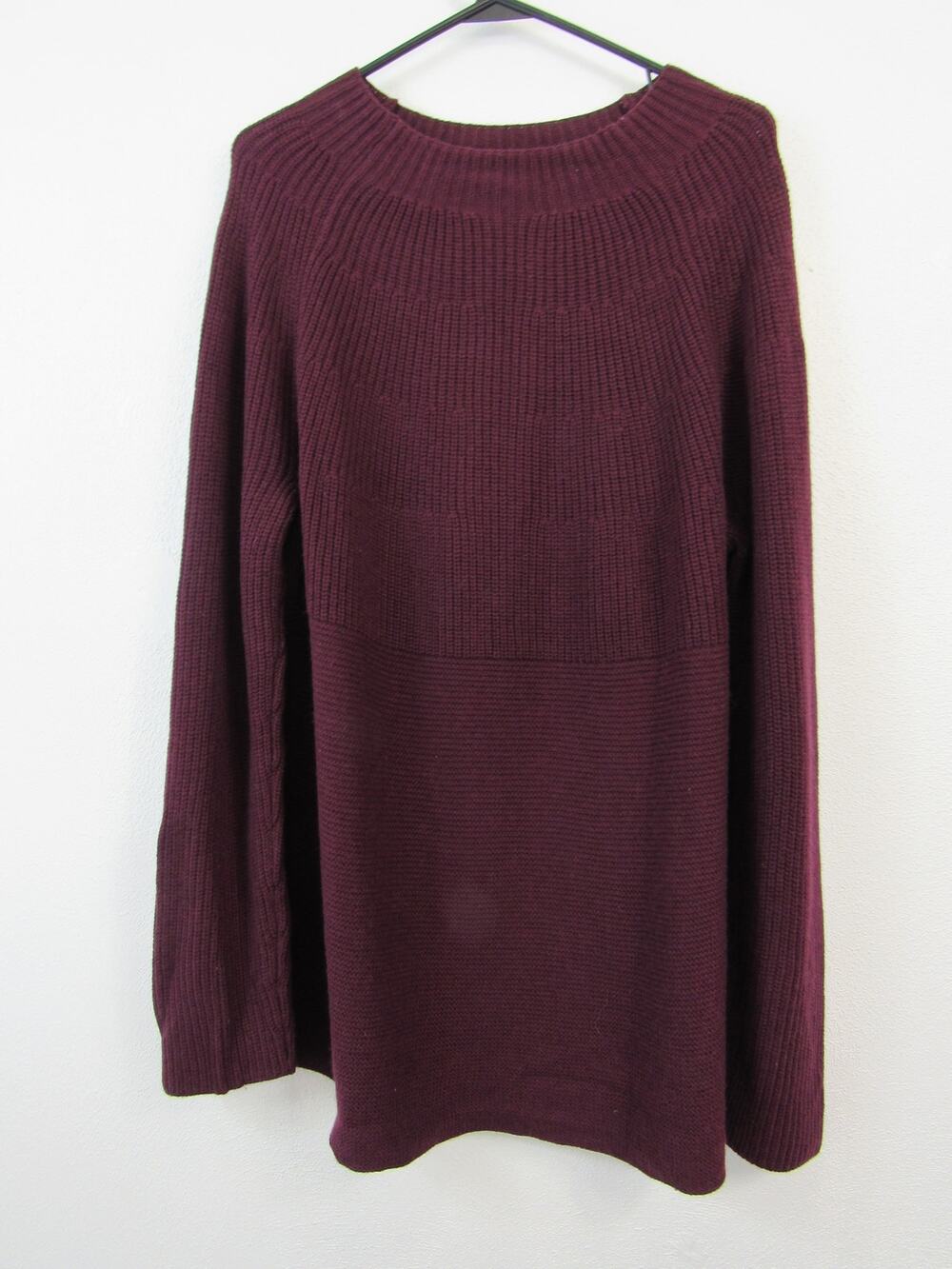J. Jill XL Maroon Ribbed Knit Oversized Sweater Scoop Neck Pullover Wool Blend